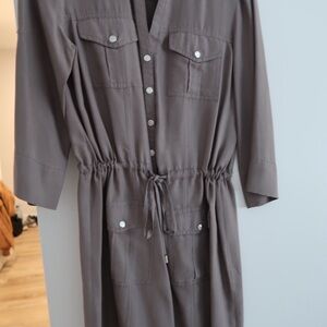 Michael Kors Brown Long-Sleeve Drawstring Utility Dress